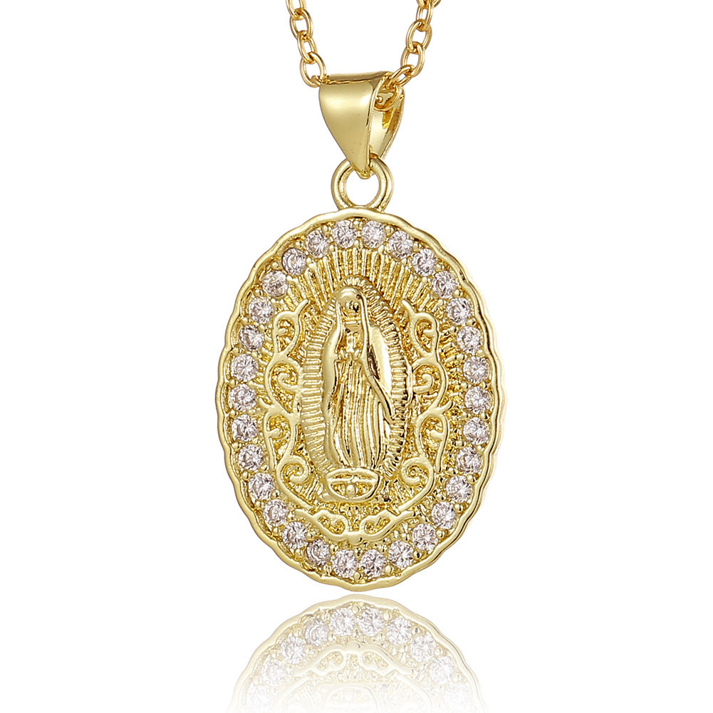 Venta al por mayor Cobre Micropaved Zircon Nuestra Señora Colgante Collar